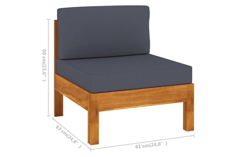midterdel til sofa med mørkegrå hynder massivt akacietræ - Grå - Havemøbler - Loungemøbler - Moduler