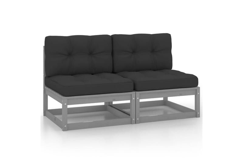 midterdele til havesofa med hynder 2 stk. massivt fyrretræ - Grå - Havemøbler - Loungemøbler - Moduler