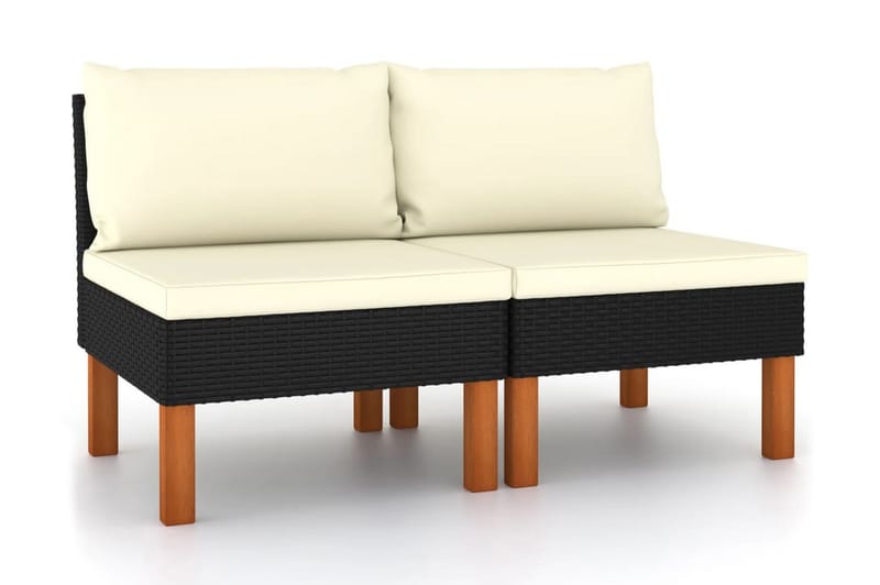 midterdele til sofa 2 stk. polyrattan og eukalyptustræ - Sort - Midtermodul havesofa - Moduler