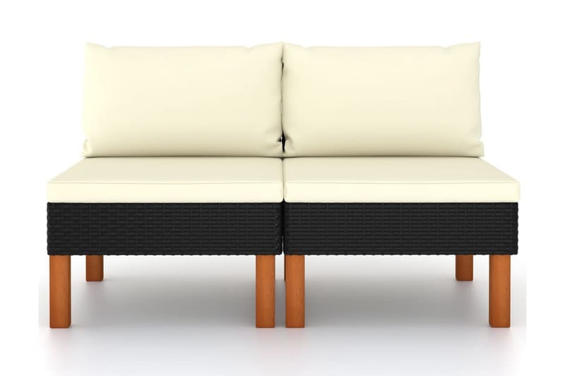 midterdele til sofa 2 stk. polyrattan og eukalyptustræ - Sort - Midtermodul havesofa - Moduler
