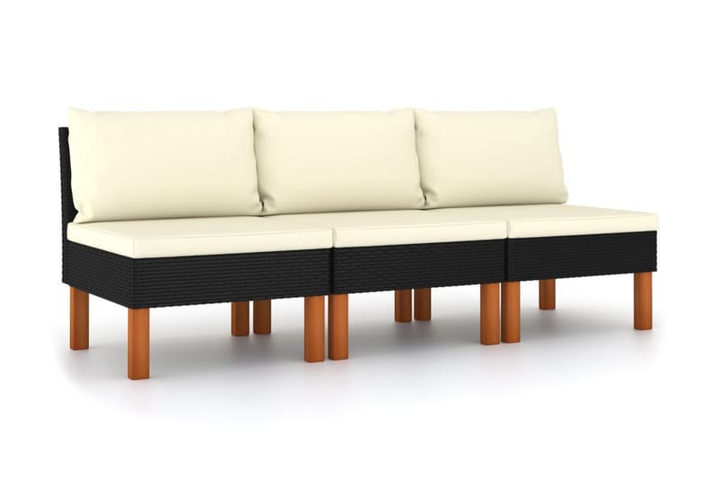 midterdele til sofa 3 stk. polyrattan og eukalyptustræ - Sort - Midtermodul havesofa - Moduler