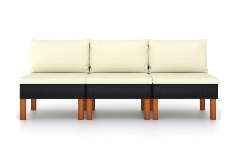 midterdele til sofa 3 stk. polyrattan og eukalyptustræ - Sort - Midtermodul havesofa - Moduler