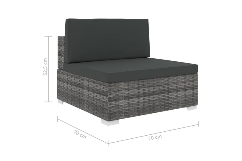 Midtersæde Til Sofa Med Hynder Polyrattan Grå - Moduler - Midtermodul havesofa