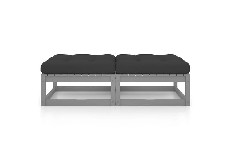 fodskamler til haven 2 stk. med hynder massivt fyrretræ - Grå - Havemøbler - Loungemøbler - Moduler - Skamler & puffer