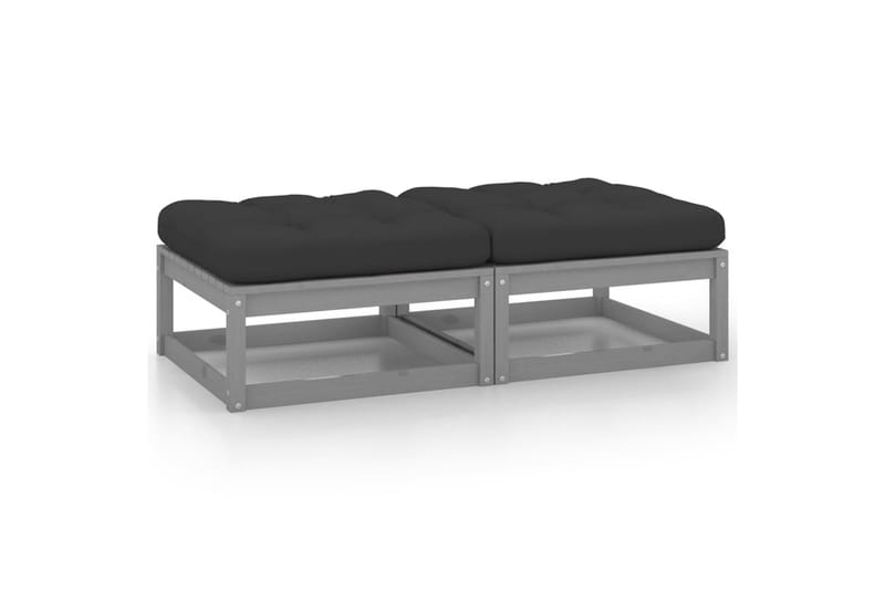 fodskamler til haven 2 stk. med hynder massivt fyrretræ - Grå - Havemøbler - Loungemøbler - Moduler - Skamler & puffer