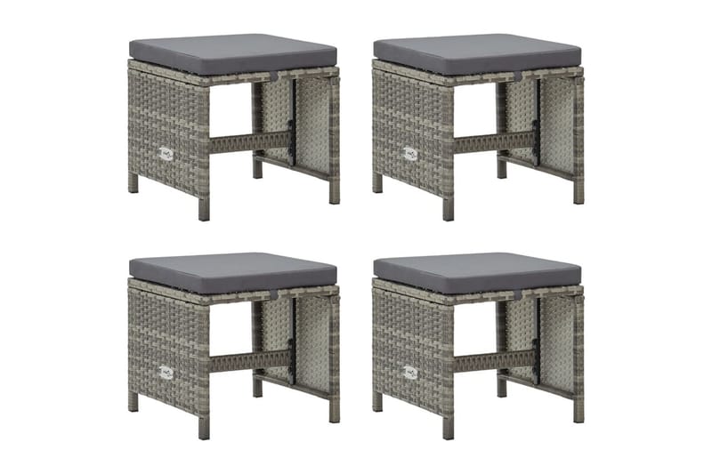 haveskamler 4 stk. med hynder polyrattan grå - Grå - Havemøbler - Loungemøbler - Moduler - Skamler & puffer
