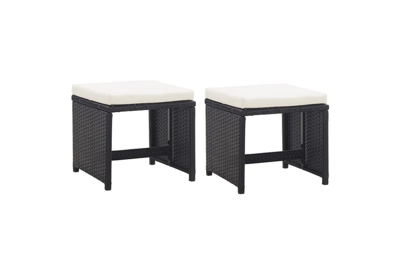 Havetaburetter 2 Stk. Med Hynder Polyrattan Sort - Havemøbler - Loungemøbler - Moduler - Skamler & puffer