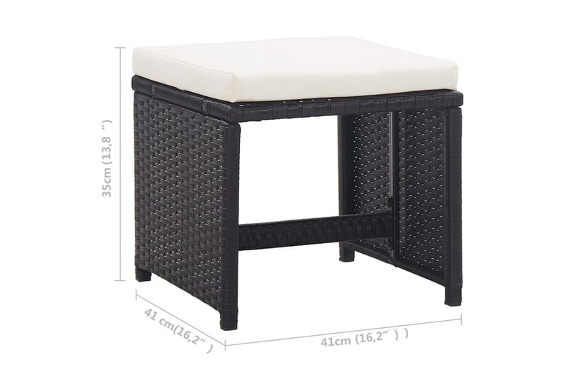 Havetaburetter 2 Stk. Med Hynder Polyrattan Sort - Havemøbler - Loungemøbler - Moduler - Skamler & puffer