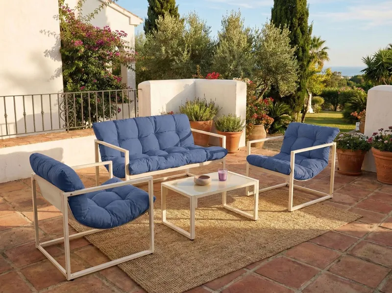Sofagruppe udendørs med bord 4-personers Garda - Blå/Hvid - Havemøbler - Loungemøbler - Sofagrupper udendørs