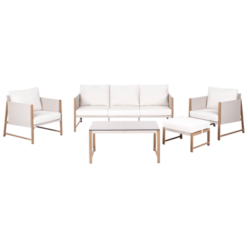 Sofagruppe udendørs med bord og fodskammel 5-personers Nola - Beige/Brun - Havemøbler - Loungemøbler - Sofagrupper udendørs