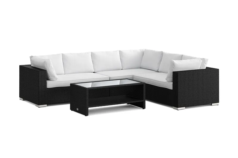 Bahamas L-formet udendørs sofa højre, 6-pers med bord og hylde, Sort