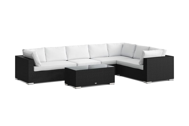Bahamas L-formet udendørs sofa højre, 7-pers med bord, Sort