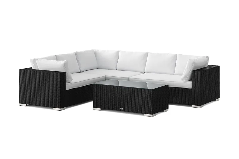 Bahamas L-formet udendørs sofa venstre, 6-pers med bord, Sort