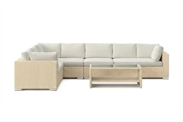 Bahamas L-formet udendørs sofa venstre, 7-pers med bord og hylde - Beige - Havemøbler - Loungemøbler - Sofagrupper udendørs