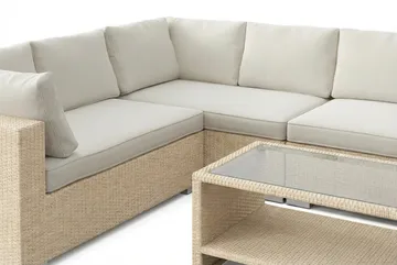Bahamas L-formet udendørs sofa venstre, 7-pers med bord og hylde - Beige - Havemøbler - Loungemøbler - Sofagrupper udendørs