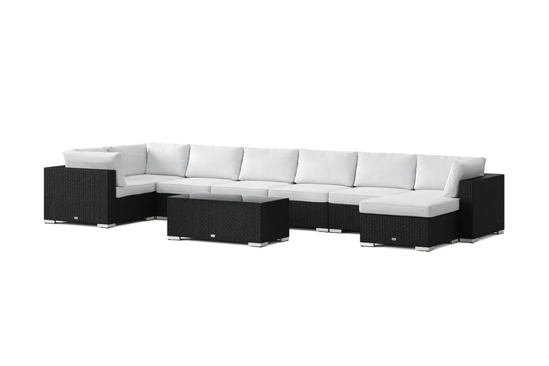 Bahamas U-formet udendørs loungegruppe 8-pers med vendbar divan og bord, Sort