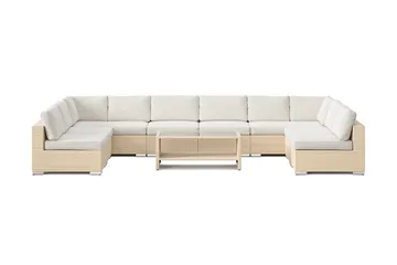 Bahamas U-formet udendørs loungegruppe med åben afslutning, 9-pers med bord og hylde - Beige - Havemøbler - Loungemøbler - Sofagrupper udendørs