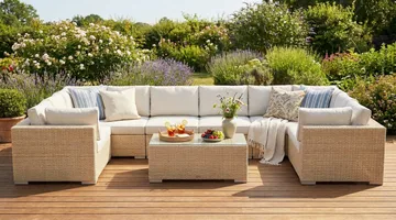 Bahamas U-formet udendørs loungegruppe med lukket afslutning, 10-pers med bord - Beige - Havemøbler - Loungemøbler - Sofagrupper udendørs