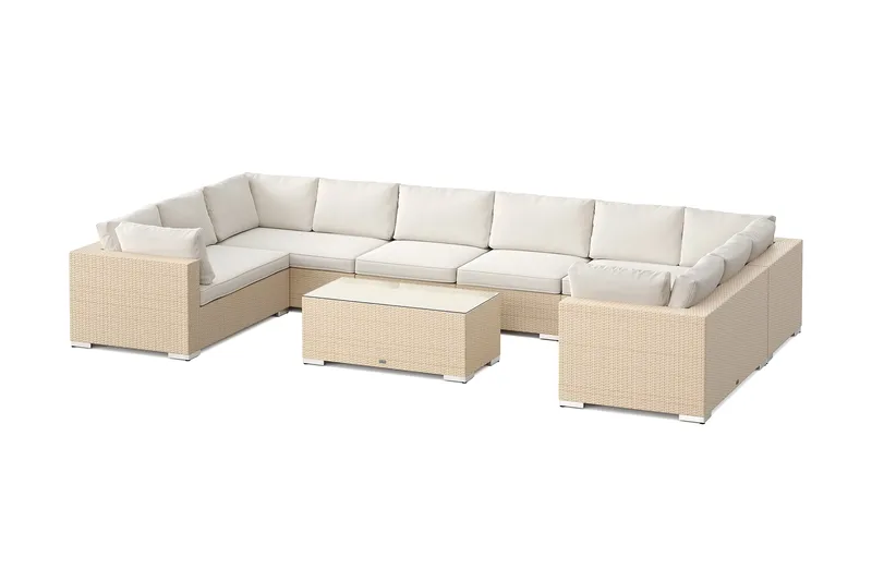 Bahamas U-formet udendørs loungegruppe med lukket afslutning, 10-pers med bord, Beige