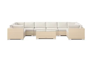 Bahamas U-formet udendørs loungegruppe med lukket afslutning, 10-pers med bord - Beige - Havemøbler - Loungemøbler - Sofagrupper udendørs