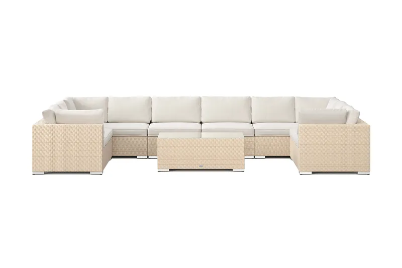 Bahamas U-formet udendørs loungegruppe med lukket afslutning, 10-pers med bord - Beige - Havemøbler - Loungemøbler - Sofagrupper udendørs