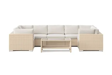 Bahamas U-formet udendørs loungegruppe med lukket afslutning, 7-pers med bord og hylde - Beige - Havemøbler - Loungemøbler - Sofagrupper udendørs