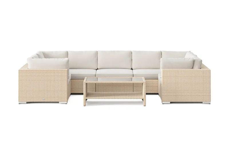 Bahamas U-formet udendørs loungegruppe med lukket afslutning, 7-pers med bord og hylde - Beige - Havemøbler - Loungemøbler - Sofagrupper udendørs