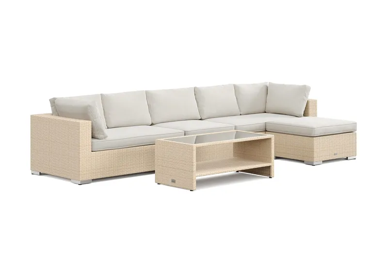 Bahamas udendørs divansofa 6-pers med vendbar divan og bord med hylde, Beige