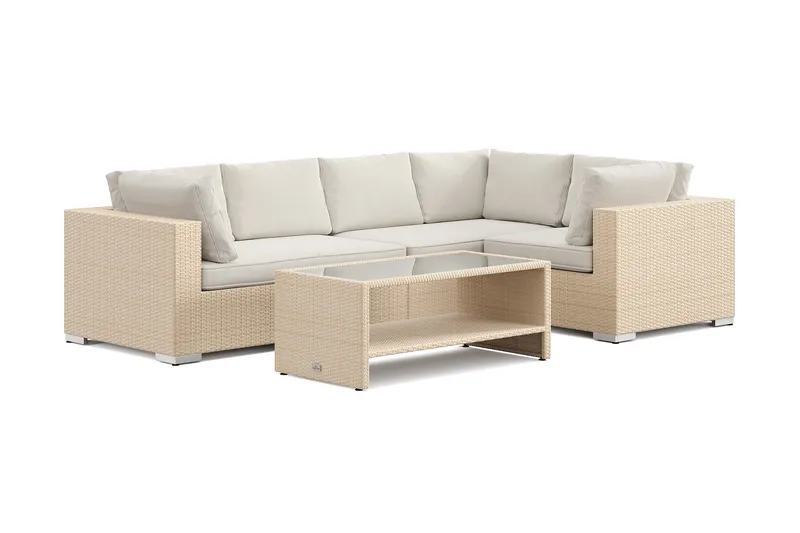 Bahamas udendørs hjørnesofa 5-pers vendbar og bord med hylde, Beige