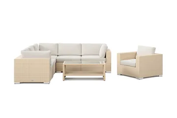 Bahamas udendørs hjørnesofa 6-pers vendbar med lænestol og bord med hylde - Beige - Havemøbler - Loungemøbler - Sofagrupper udendørs