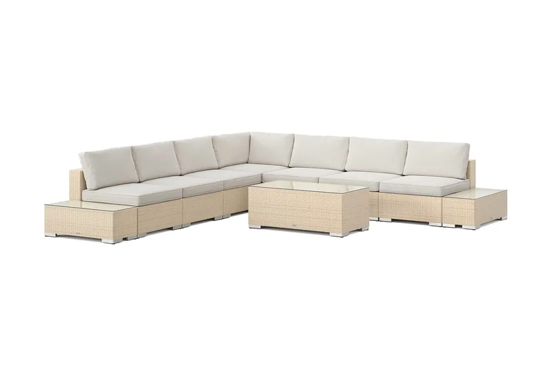 Bahamas udendørs hjørnesofa 7-pers vendbar med åben afslutning og bord, Beige