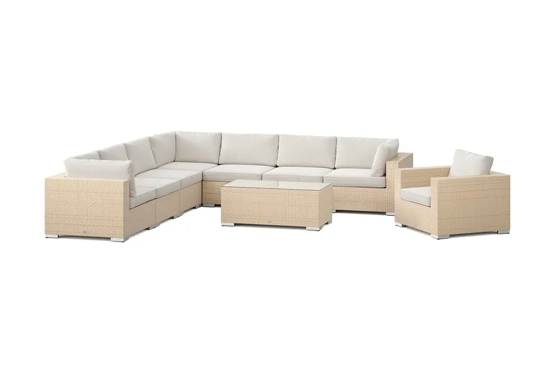 Bahamas udendørs hjørnesofa 8-pers vendbar med lænestol og bord, Beige