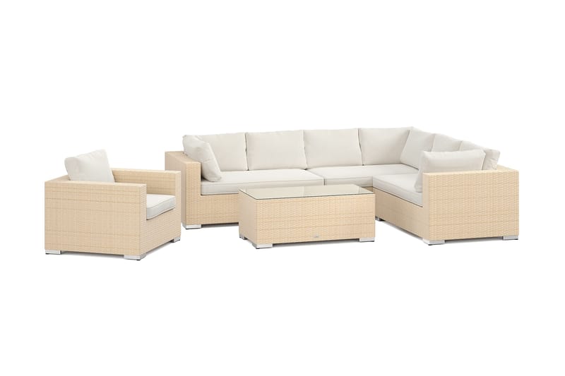 Bahamas udendørs L-sofa højre 7-pers med lænestol og bord, Beige