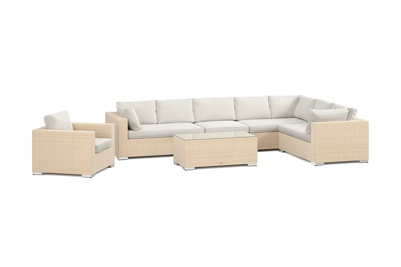 Bahamas udendørs L-sofa højre 8-pers med lænestol og bord, Beige