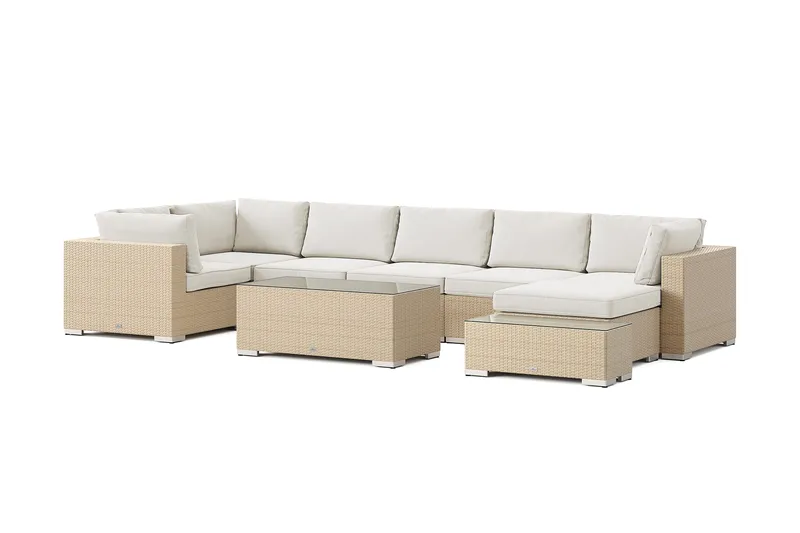 Bahamas udendørs U-sofa 7-pers vendbar divan med åben afslutning og bord, Beige