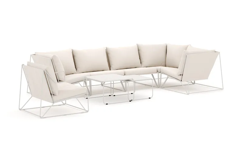 Usteryd udendørs hjørnesofa 6-personers vendbar med lænestol, Beige/Beige