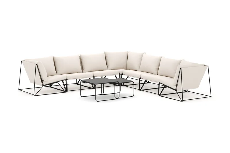 Usteryd udendørs hjørnesofa 7-personers vendbar, Sort/Beige