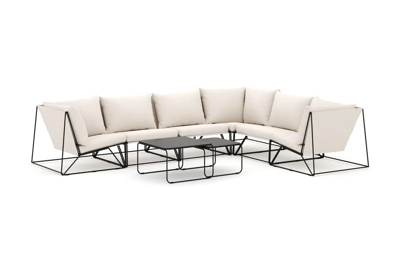 Usteryd udendørs L-sofa 6-personers vendbar, Sort/Beige