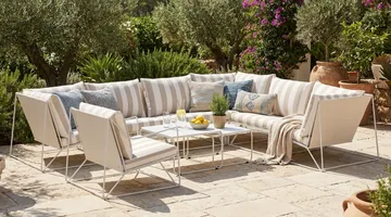Usteryd udendørs L-sofa 7-personers vendbar med lænestol - Beige/Stribet - Havemøbler - Loungemøbler - Sofagrupper udendørs
