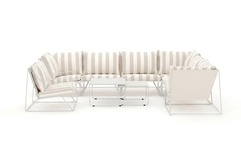 Usteryd udendørs L-sofa 7-personers vendbar med lænestol - Beige/Stribet - Havemøbler - Loungemøbler - Sofagrupper udendørs
