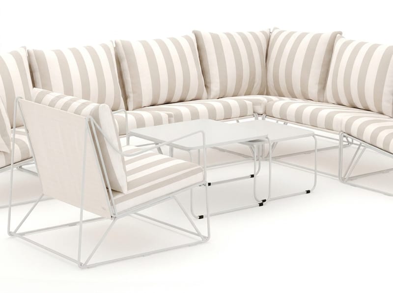 Usteryd udendørs L-sofa 7-personers vendbar med lænestol - Beige/Stribet - Havemøbler - Loungemøbler - Sofagrupper udendørs