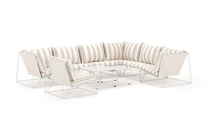 Usteryd udendørs L-sofa 7-personers vendbar med lænestol, Beige/Stribet