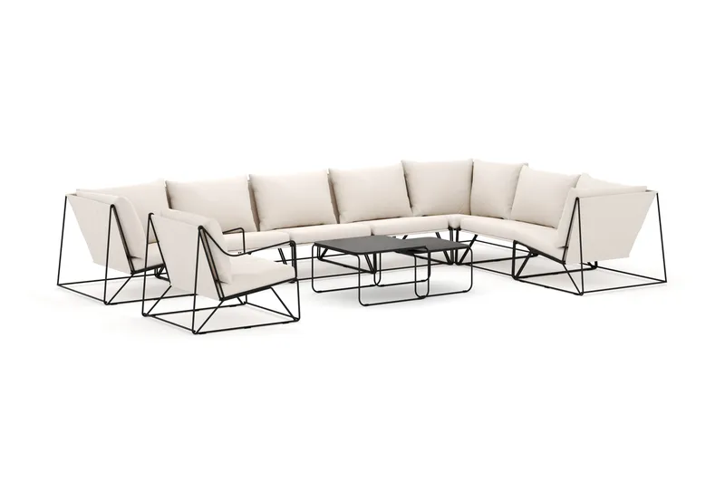 Usteryd udendørs L-sofa 8-personers vendbar med lænestol, Sort/Beige