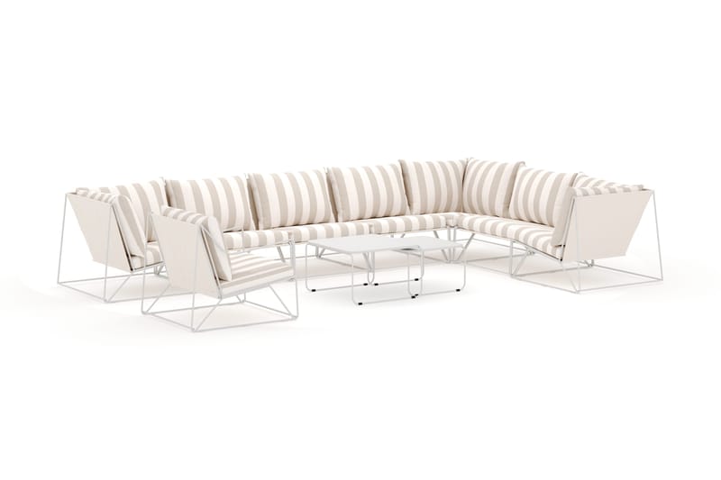 Usteryd udendørs L-sofa 8-personers vendbar med lænestol, Beige/Stribet