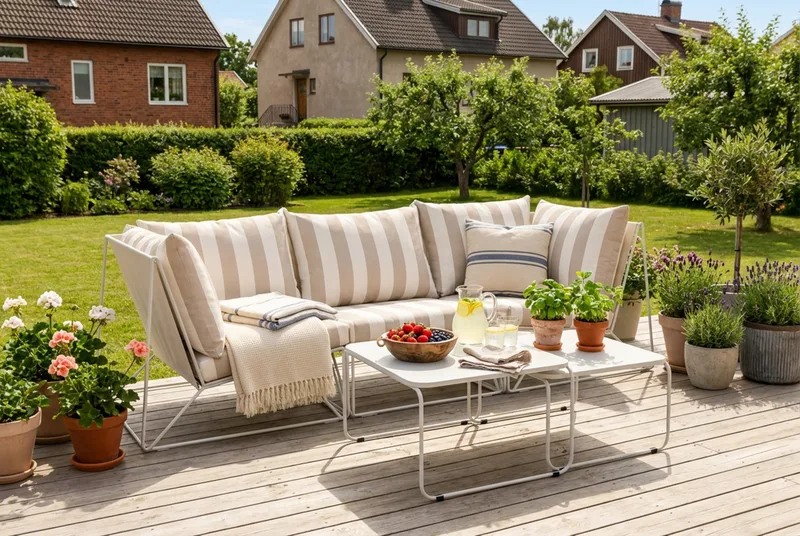 Usteryd udendørs lige 3-personers sofa - Beige/Stribet - Havemøbler - Loungemøbler - Sofagrupper udendørs
