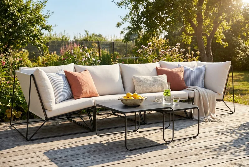 Usteryd udendørs lige 4-personers sofa - Sort/Beige - Havemøbler - Loungemøbler - Sofagrupper udendørs