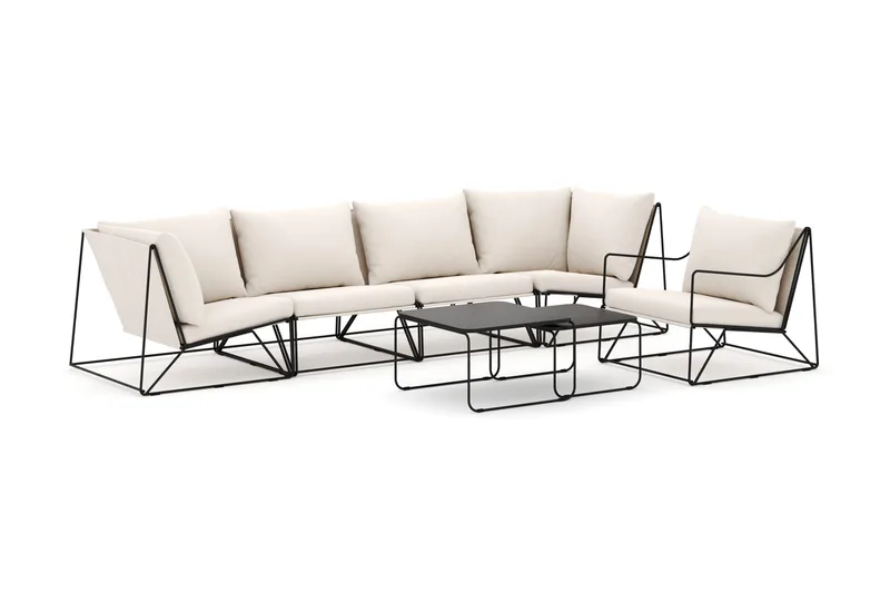 Usteryd udendørs lige 5-personers sofa med lænestol, Sort/Beige