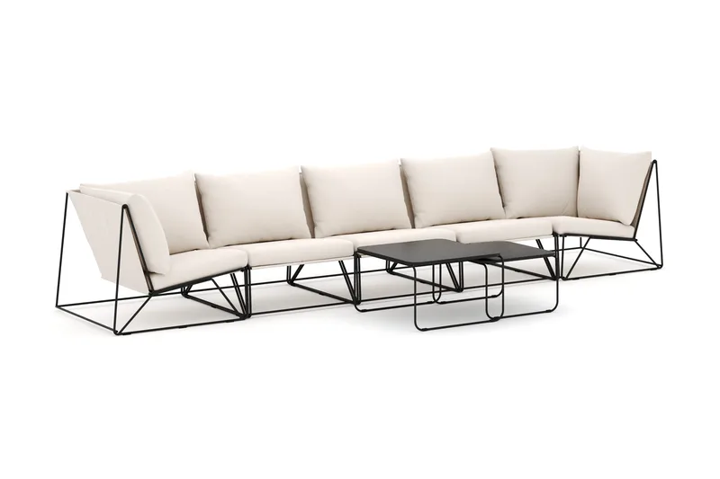 Usteryd udendørs lige 5-personers sofa, Sort/Beige