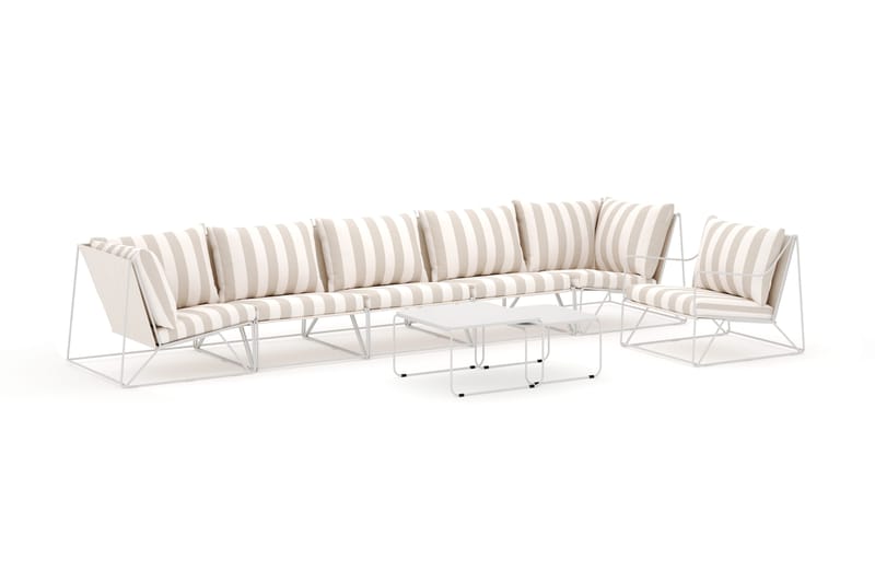 Usteryd udendørs lige 6-personers sofa med lænestol, Beige/Stribet