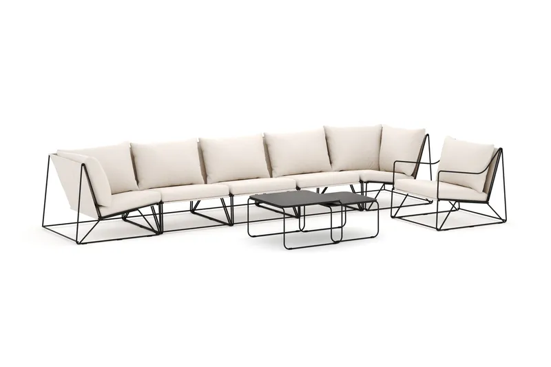 Usteryd udendørs lige 6-personers sofa med lænestol, Sort/Beige